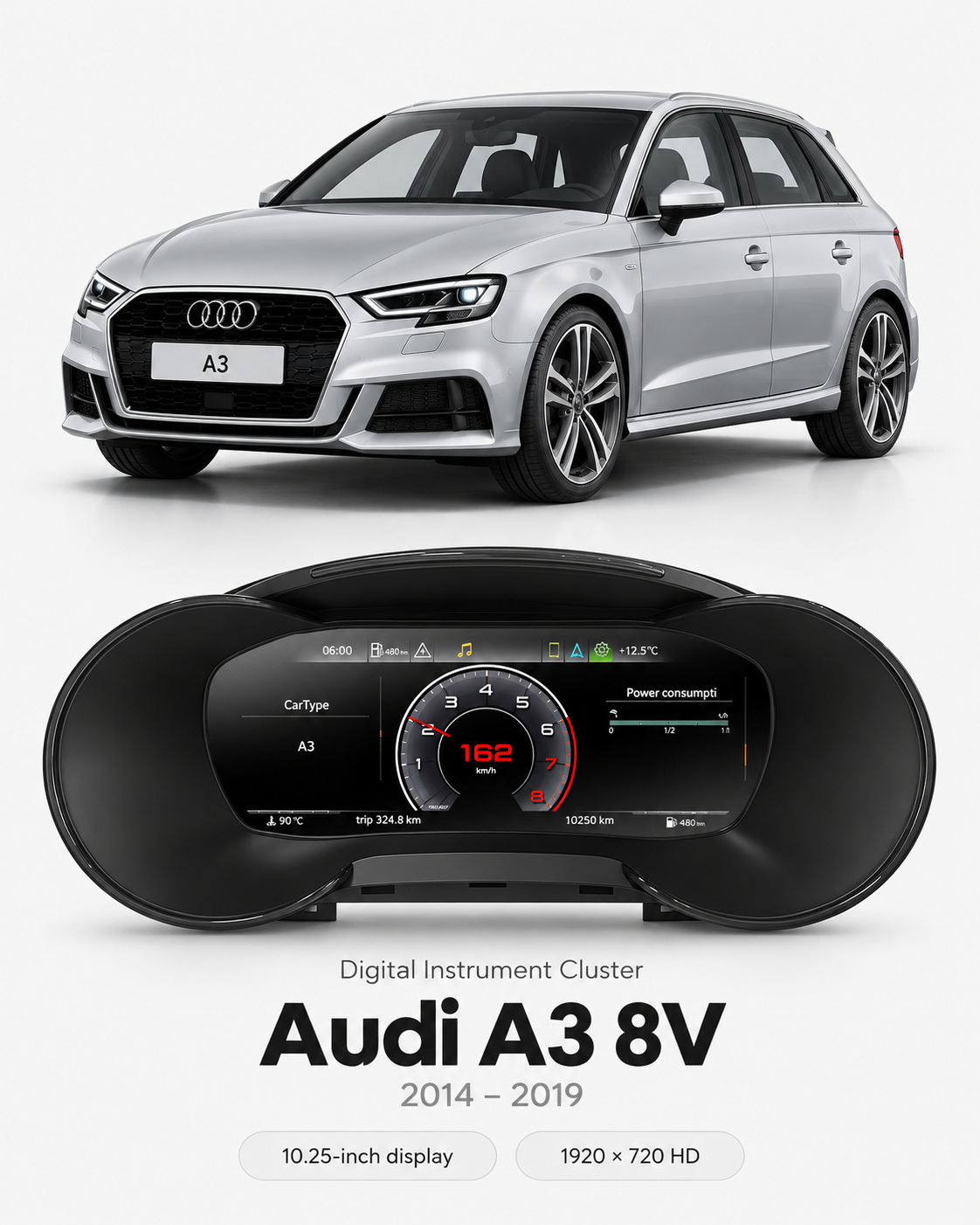 Audi A3 8V 10.25-Inch Digital Instrument Cluster 2014–2019 | LADP