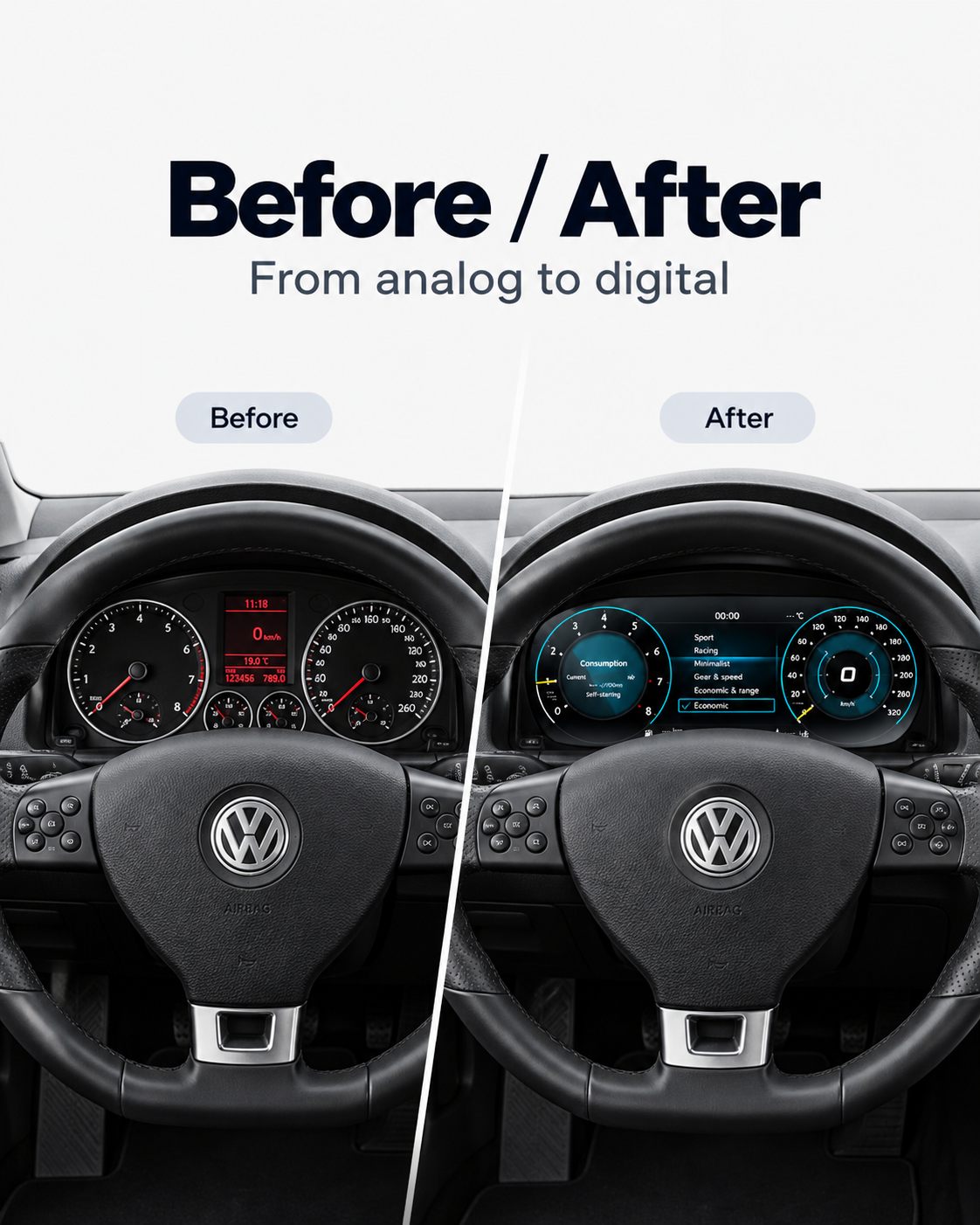 Volkswagen Golf 5 MK5 12.3-Inch Digital Instrument Cluster with Wireless CarPlay & Android Auto 2004–2008 | LADP