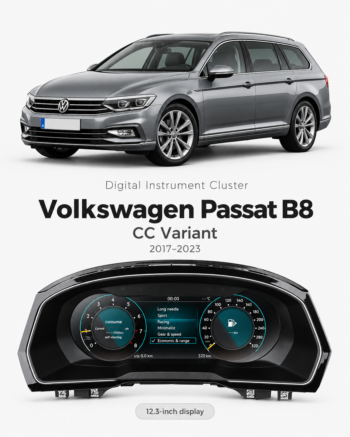 Volkswagen Passat B8, Variant & CC 12.3-Inch Digital Instrument Cluster with Wireless CarPlay & Android Auto | LADP