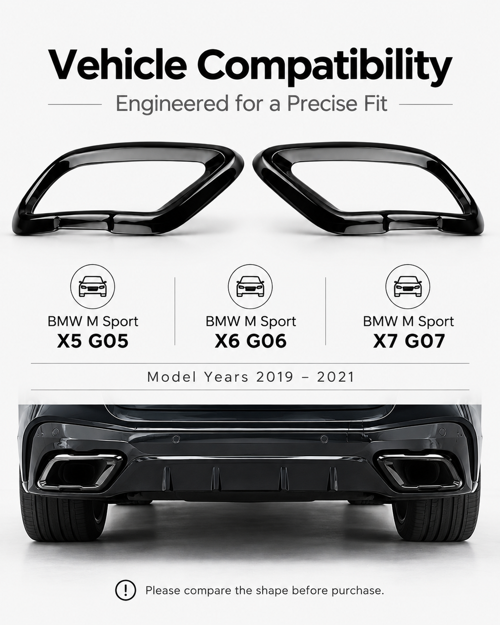 BMW X5 G05, X6 G06 & X7 G07 M Sport Gloss Black Exhaust Trim Covers 2019–2021 | LADP