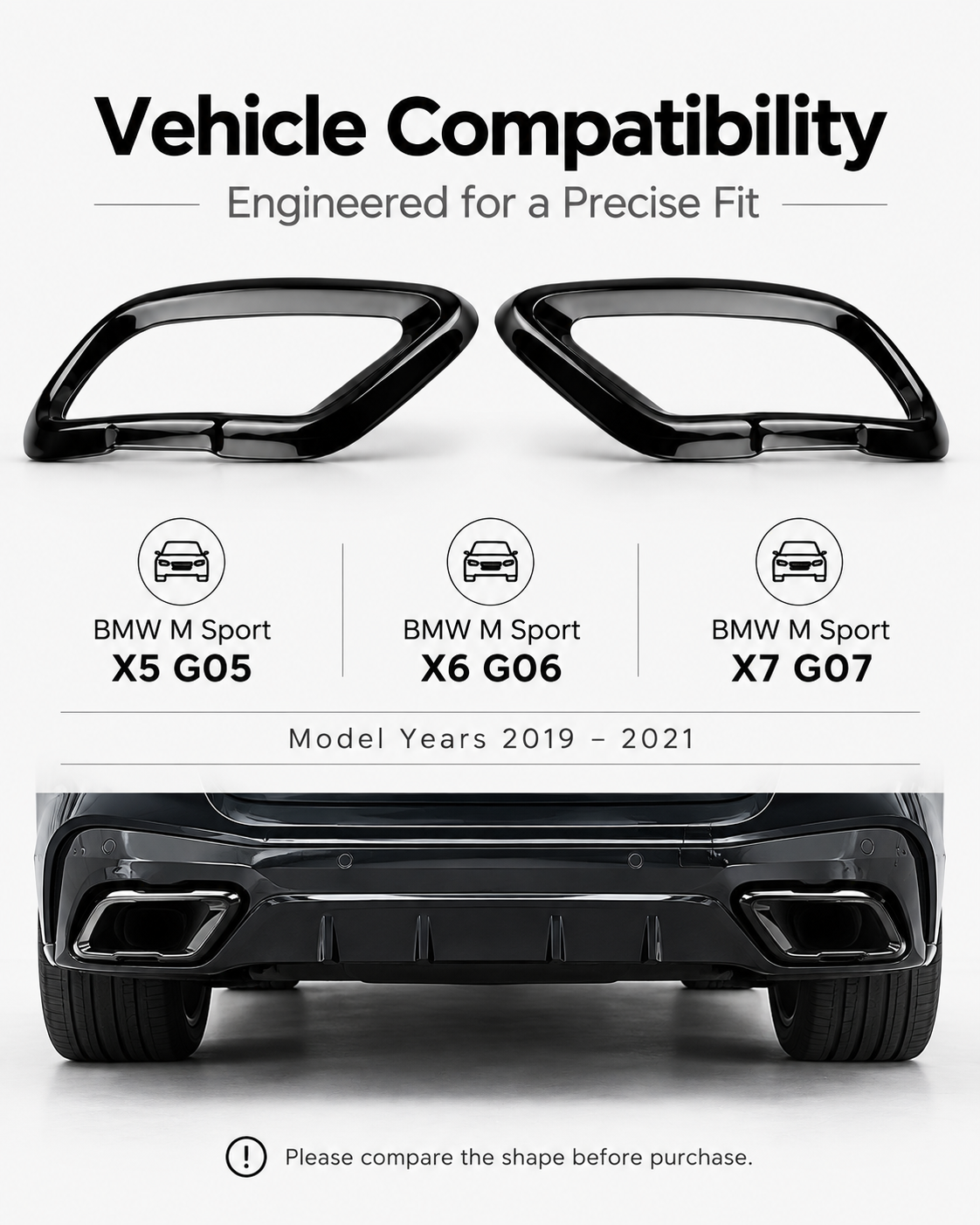 BMW X5 G05, X6 G06 & X7 G07 M Sport Gloss Black Exhaust Trim Covers 2019–2021 | LADP