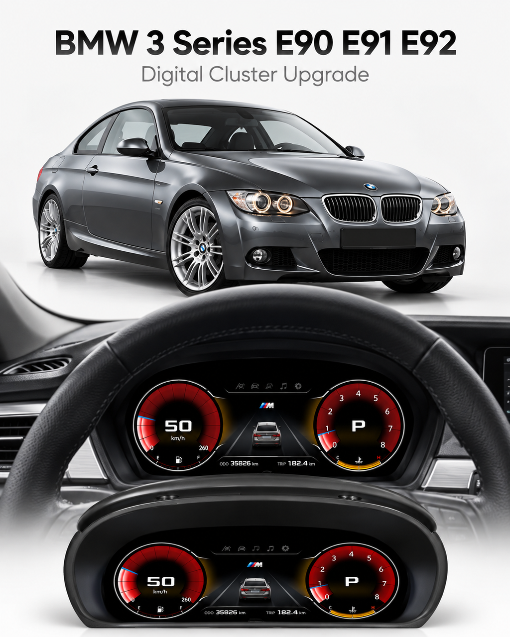 BMW 3 Series E90 E91 E92 11-Inch Digital Instrument Cluster with Wireless CarPlay & Android Auto 2005–2012 | LADP