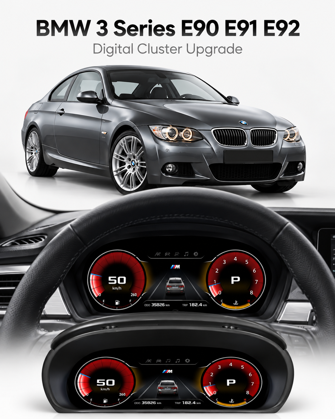 BMW 3 Series E90 E91 E92 11-Inch Digital Instrument Cluster with Wireless CarPlay & Android Auto 2005–2012 | LADP