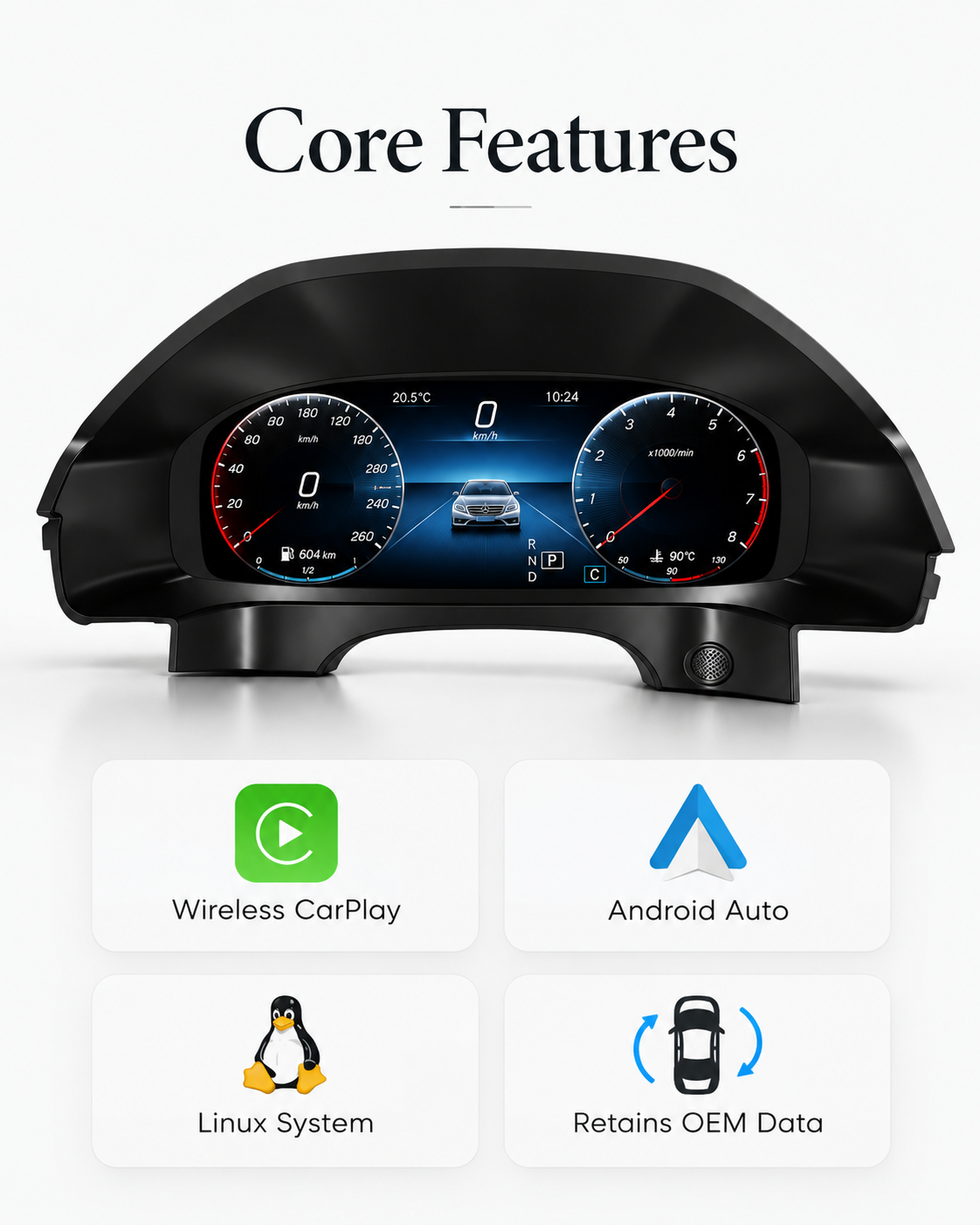 Mercedes-Benz E-Class W212 12.3-Inch Digital Instrument Cluster with CarPlay & Android Auto 2010–2015 | LADP