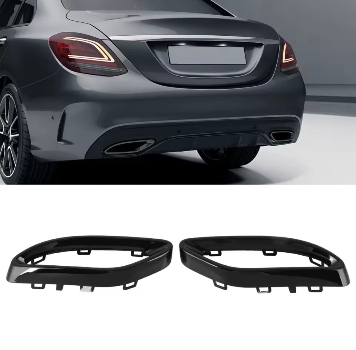 Schwarze Hochglanz-Auspuffblenden für Mercedes AMG Line – Ersatz für Chromblenden