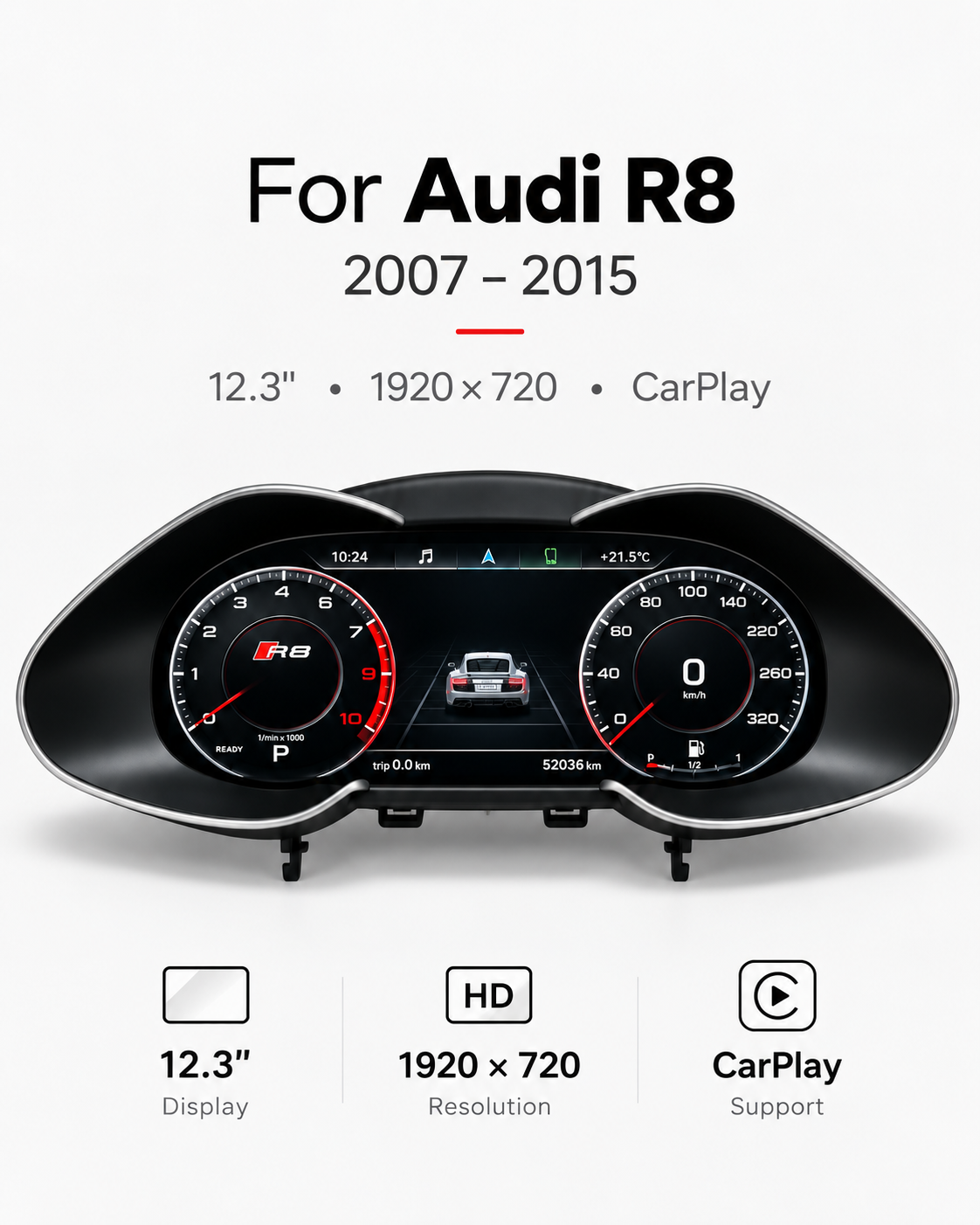 Audi R8 Digital Instrument Cluster with Wireless CarPlay & Android Auto 2007–2015 | LADP
