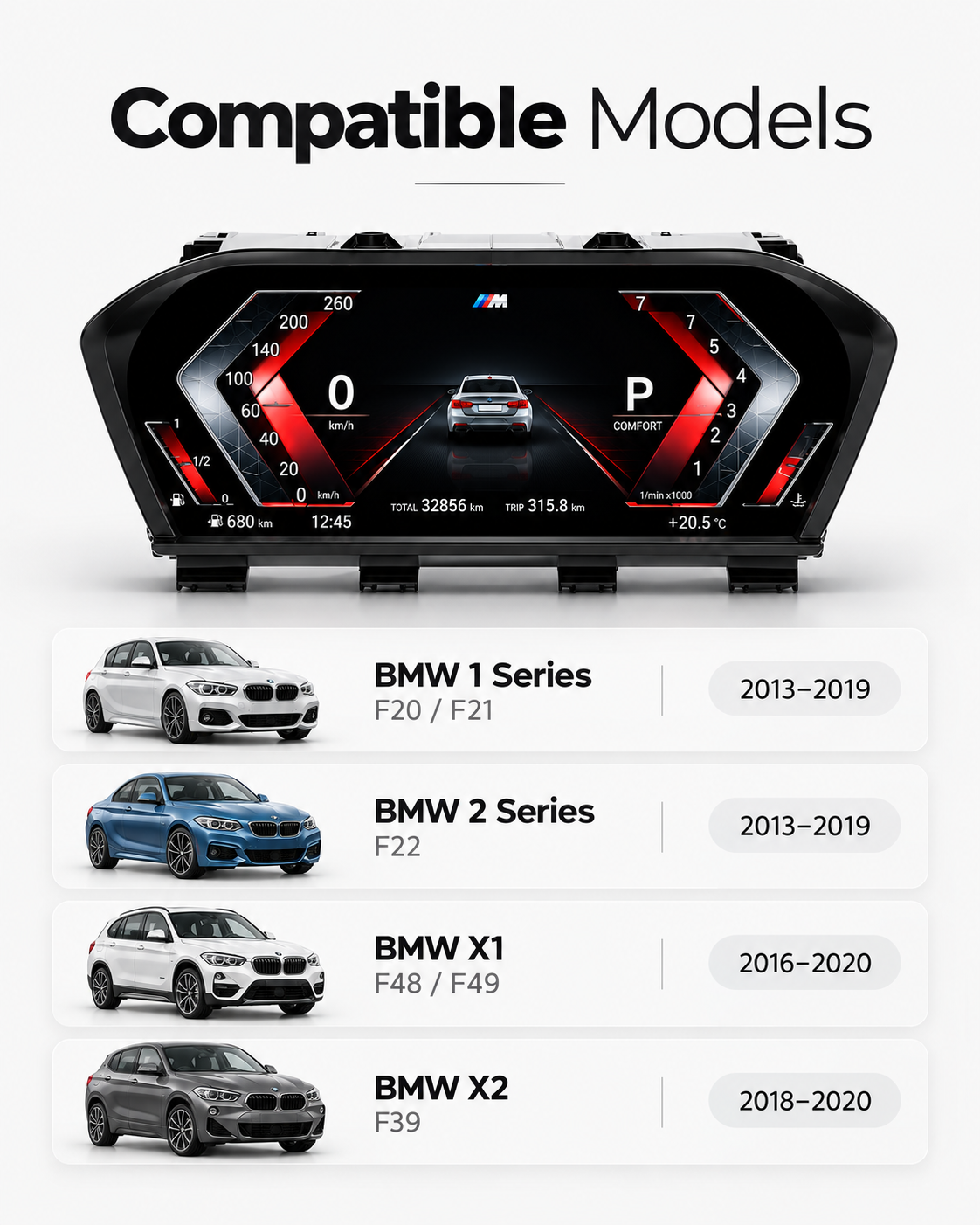 BMW 1 Series, 2 Series, X1 & X2 11-Inch Digital Instrument Cluster with CarPlay | LADP