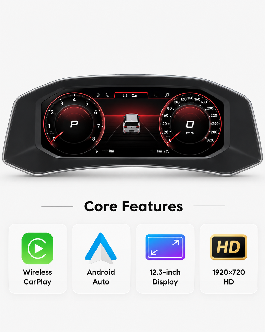 Volkswagen T-Roc 12.3-Inch Digital Instrument Cluster with CarPlay & Android Auto 2018–2025 | LADP