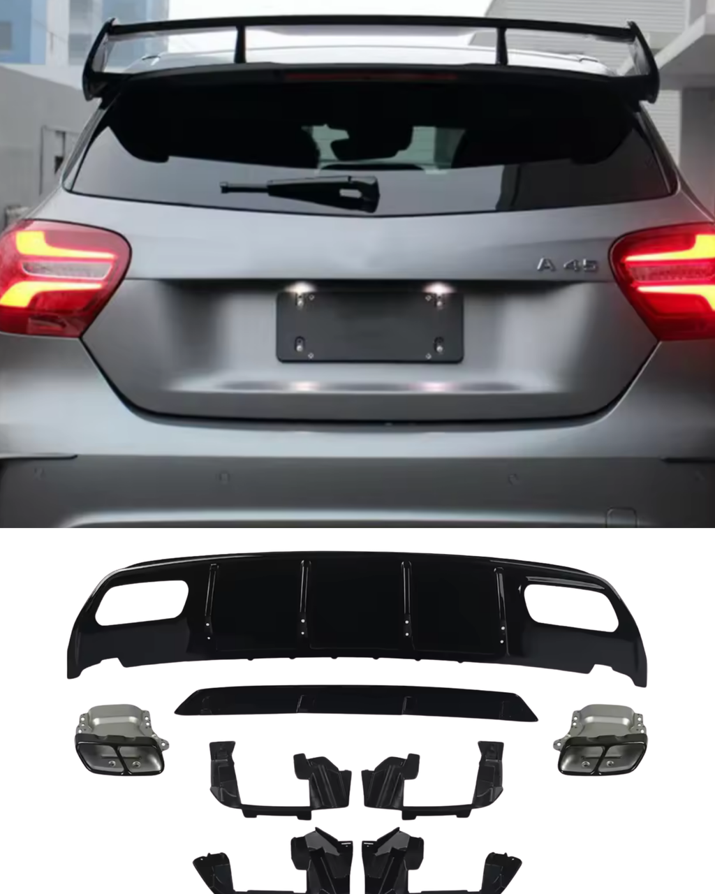 AMG Diffusor für Mercedes A-Klasse W176 (2012–2018) – A45 Style Heckdiffusor mit Endrohren