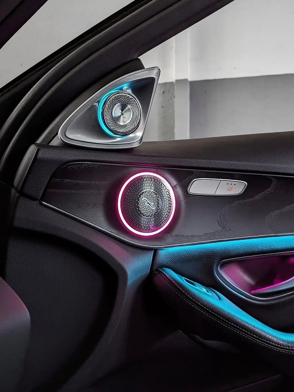 Mercedes C-Class W205 & GLC X253 64-Color Illuminated Midrange Speaker Covers | LADP
