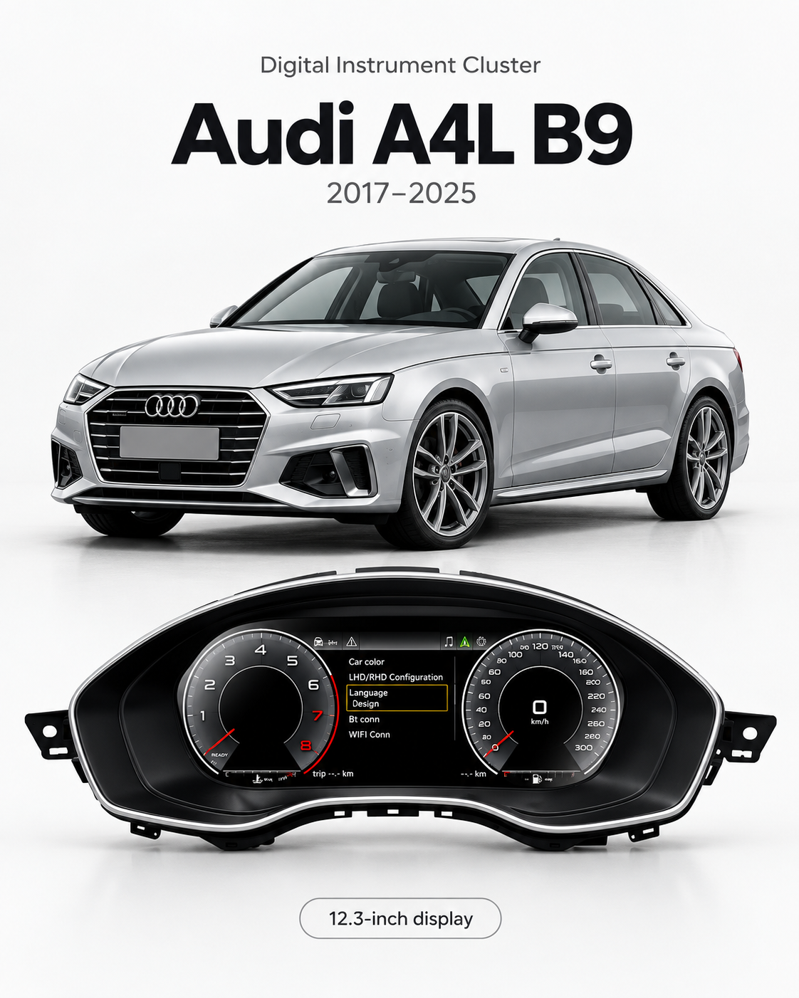 Audi A4L B9 & A5 12.3-Inch Digital Instrument Cluster with Wireless CarPlay & Android Auto | LADP