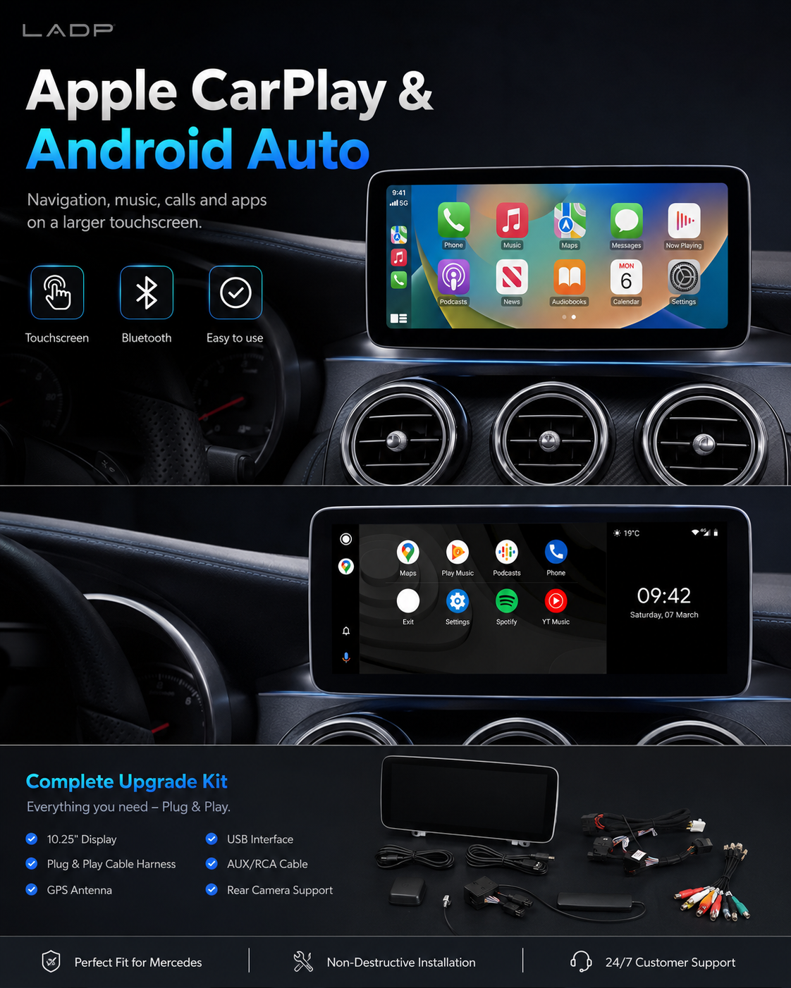 Mercedes Android 14 Display W176 W205 C117 X156 X253 | CarPlay & Android Auto – LADP