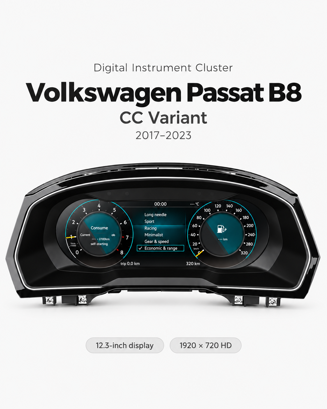 Volkswagen Passat B8, Variant & CC 12.3-Inch Digital Instrument Cluster with Wireless CarPlay & Android Auto | LADP