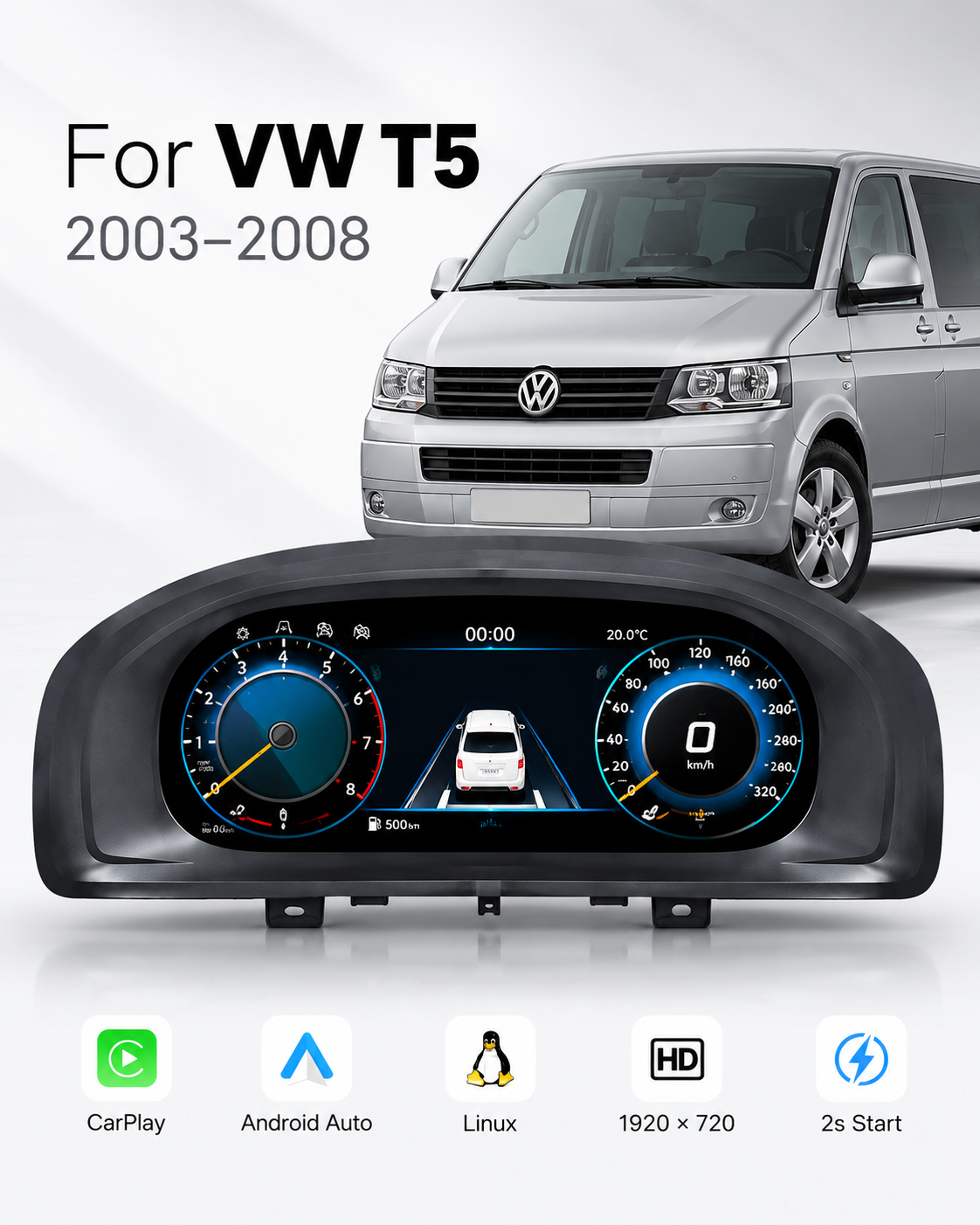 Volkswagen T5 Transporter & Multivan 12.3-Inch Digital Instrument Cluster 2003–2008 | LADP