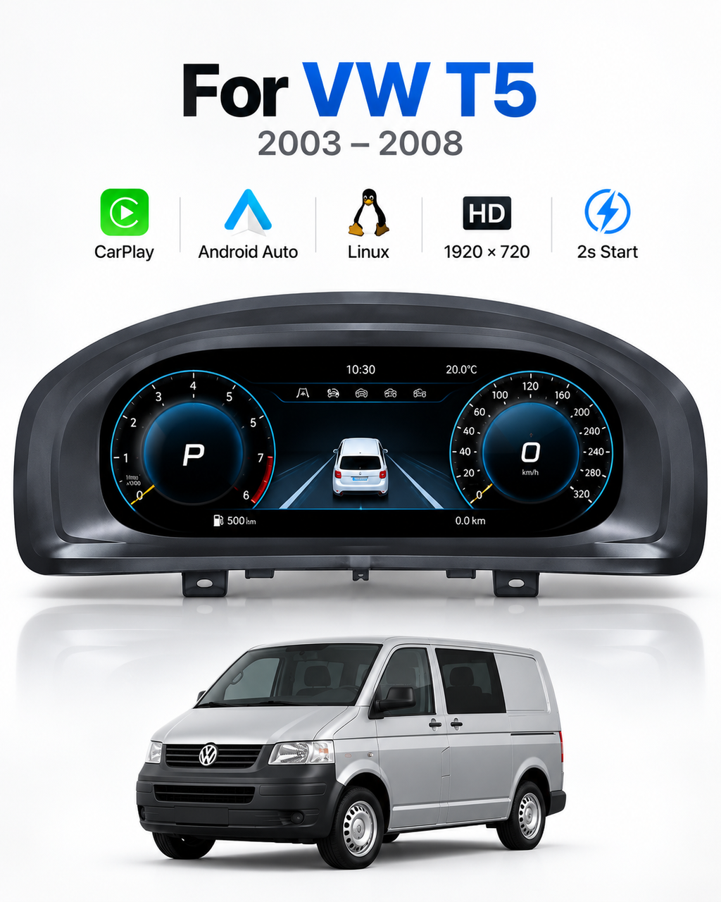 Volkswagen T5 Transporter & Multivan 12.3-Inch Digital Instrument Cluster 2003–2008 | LADP