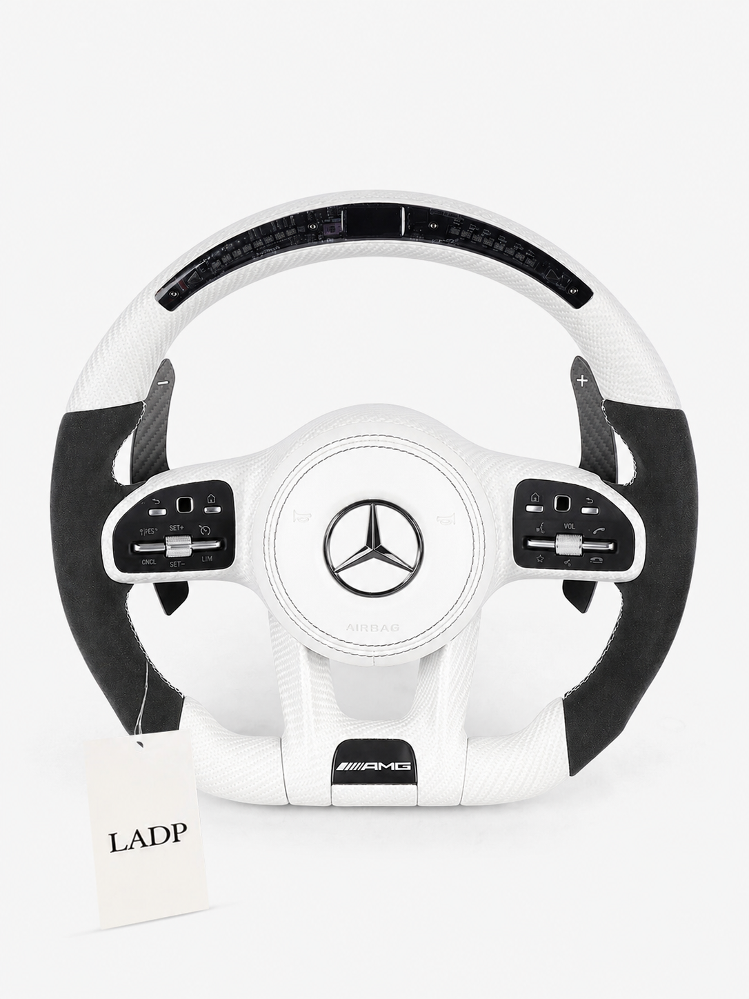 Mercedes AMG LED Steering Wheel in White Leather | Carbon Performance Steering Wheel | LADP