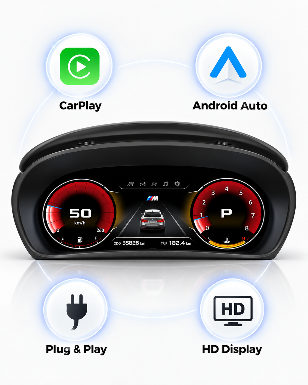 BMW 3 Series E90 E91 E92 11-Inch Digital Instrument Cluster with Wireless CarPlay & Android Auto 2005–2012 | LADP