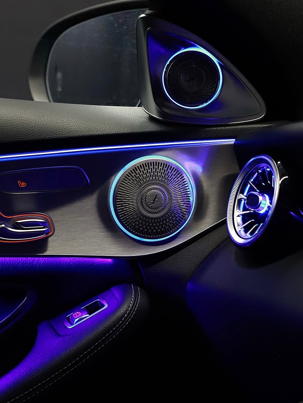 Mercedes C-Class W205 & GLC X253 64-Color Illuminated Midrange Speaker Covers | LADP
