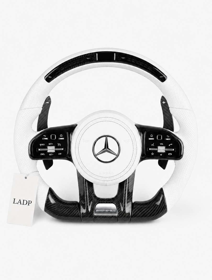 Mercedes AMG LED Steering Wheel in White Leather | Carbon Performance Steering Wheel | LADP
