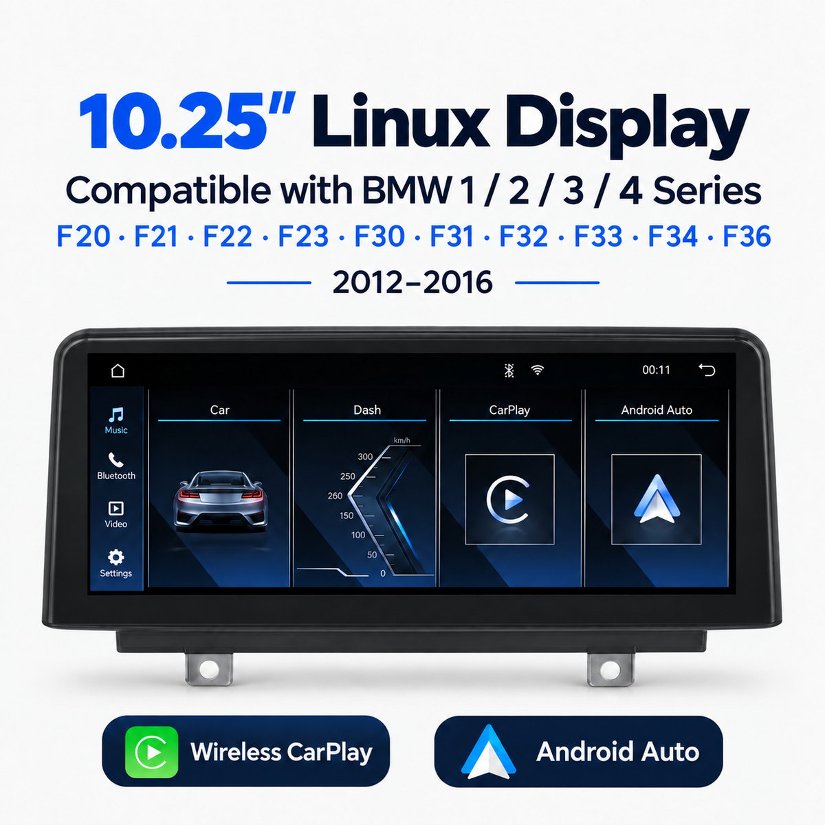 10.25″ Linux Display for BMW 1/2/3/4 Series – Wireless CarPlay & Android Auto