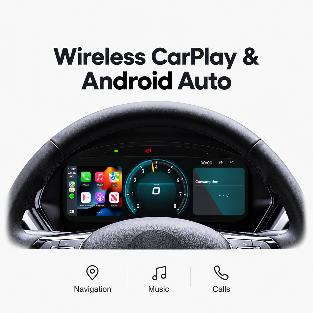 VW Passat 2011–2015 10.25″ Digital Instrument Cluster with Wireless CarPlay & Android Auto | LADP