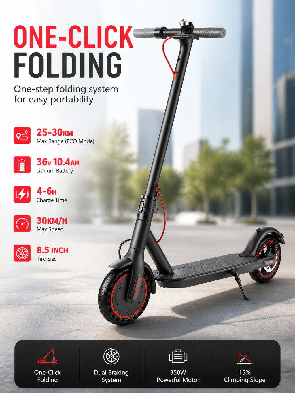 Premium E Scooter 350W | Bis 30 km/h | Reichweite bis 30 km