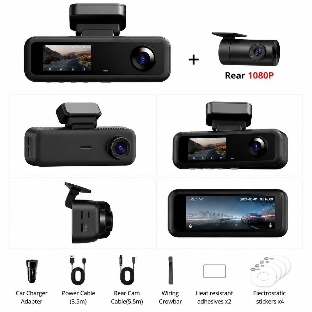 3 Channel Dash Camera with 4K Front Camera, Interior Camera and Rear Camera | GPS, WiFi & Night Vision